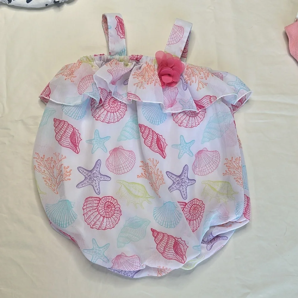 Baby Essentials Set of Three Baby Onesies size 9 months  - Pink, White, and Blue